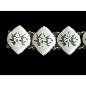 Vintage Amfarco Siam Sterling Silver Bracelet Dancing Goddess Niello White